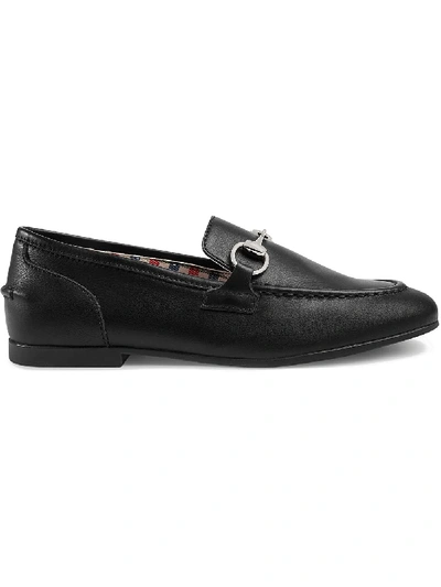 Gucci Kids' Horsebit Smooth Leather Loafers In Nero