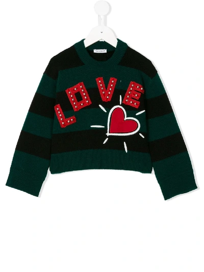 Dolce & Gabbana Kids' Love Striped Jumper In Green