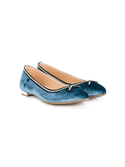 Aquazzura Mini Kids' Bow Ballerina Shoes In Blue