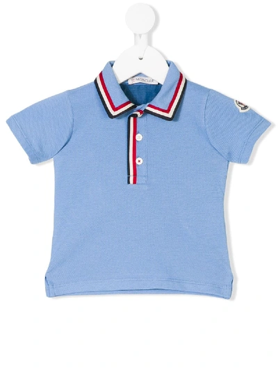 Moncler Babies' Striped Trim Polo Shirt In Blue