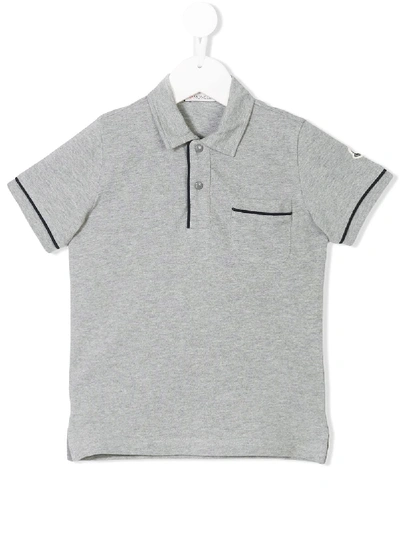 Moncler Kids' Striped Trim Polo Shirt In Grey
