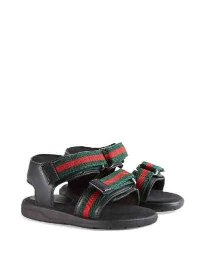 Gucci Kids' Toddler Leather Sandal With Web Straps In Black