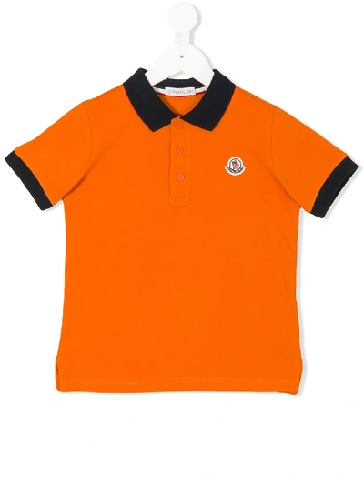Moncler Kids' Contrast Collar Polo Shirt In Yellow