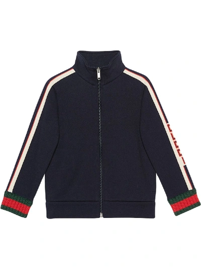 Gucci Kids' Logo提花拉链套头衫 In Blue