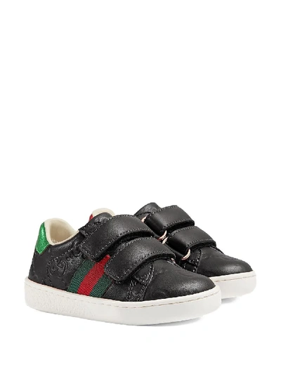 Gucci Kids' Web条纹 Signature运动鞋 In Black