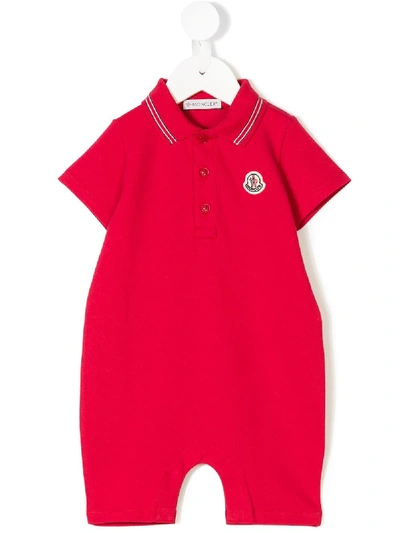 Moncler Babies' Logo Patch Romper In Red