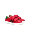 Gucci Boy's New Ace Embossed Leather Sneakers In Red
