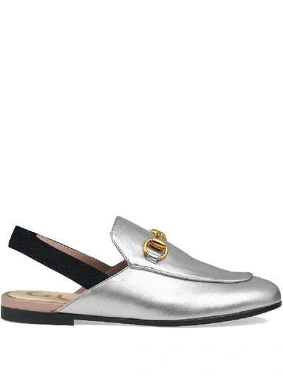 Gucci Kids' Princetown Glitter Slippers In Silver