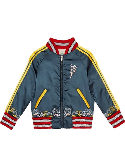 Gucci Kids' 龙刺绣飞行员夹克 In Blue