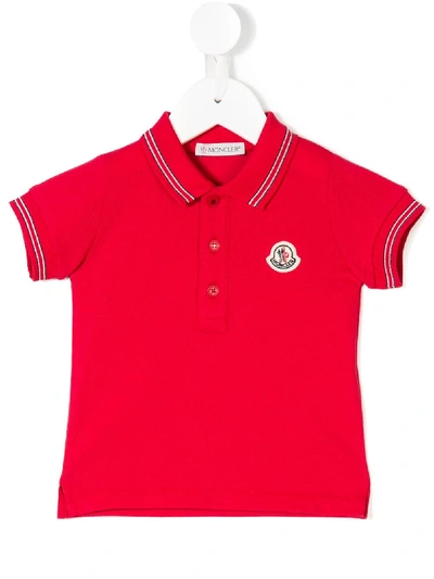 Moncler Babies' Striped Trim Polo Shirt In Red