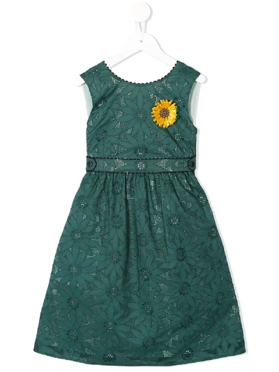 Familiar Kids' Sunflower Flared Dress In Green
