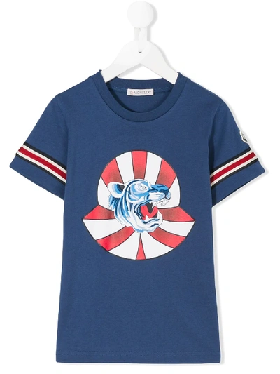 Moncler Kids' Tiger Printed T-shirt In Blue