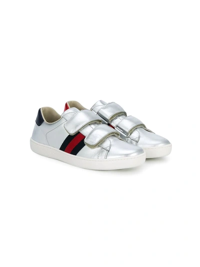 Gucci Kids' Web Trim Touch Strap Sneakers In Metallic