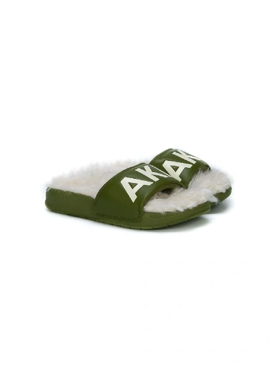 Akid Kids' Furry Branded Slides In Green