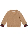 Gucci Baby Merino Web V-neck Sweater In Neutrals