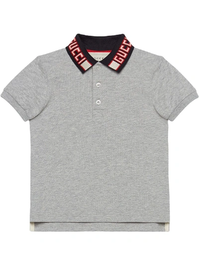 Gucci Kids' Cotton Piquet Polo Shirt In Grey