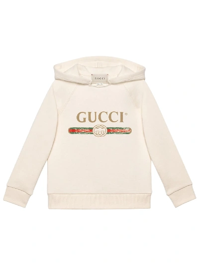 Gucci Babies' 复古logo纯棉连帽卫衣 In White/green/red