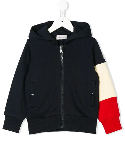 Moncler Kids' Zipped Hooded Jacket In Blue