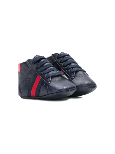 Gucci Babies' Sylvie Web Stripe Pre-walkers In Blue