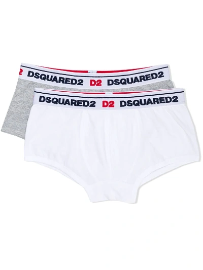 Dsquared2 Kids' Logo Banded Briefs 2 Pack In White