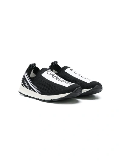 Dolce & Gabbana Teen Logo-print Sock-style Sneakers In Black White