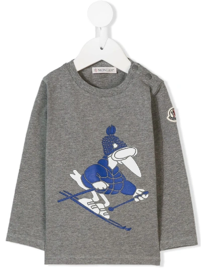 Moncler Babies' Skiing Bird Print T-shirt In Grey