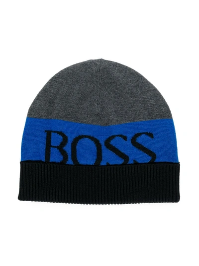 Hugo Boss Kids' Logo Knit Beanie Hat In Blue