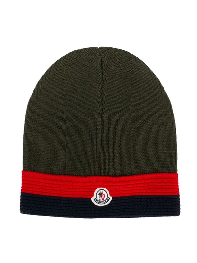 Moncler Kids' Logo Patch Beanie In Green