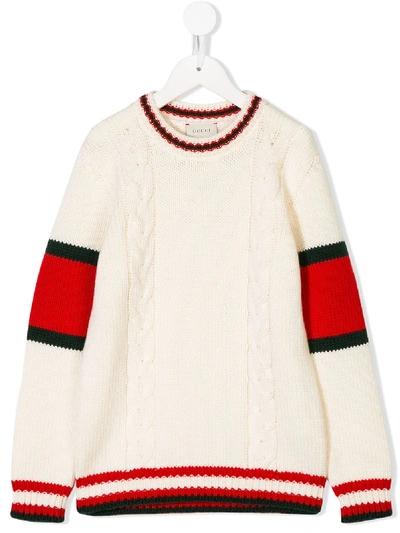 Gucci Kids' 粗绞花羊毛针织毛衣 In Neutrals