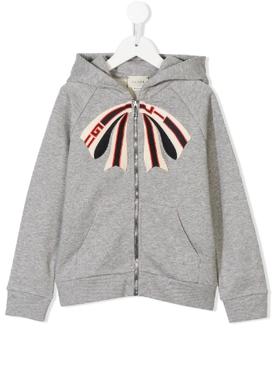 Gucci Kids' Embellished Full-zipped Hoodie In Gray