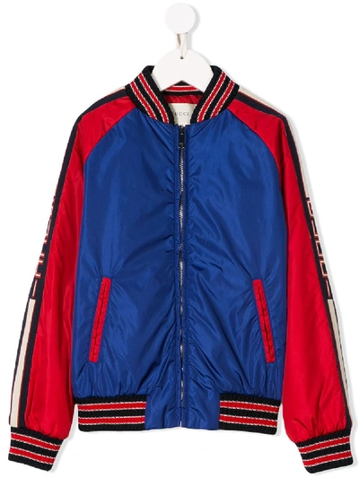 Gucci Kids'  Stripe Bomber Jacket In Blue