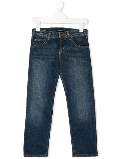 Emporio Armani Kids' Stonewashed Straight-leg Jeans In Blue