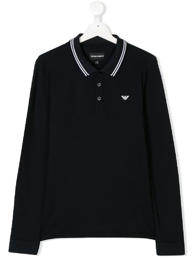 Emporio Armani Teen Long-sleeve Polo Shirt In Blue