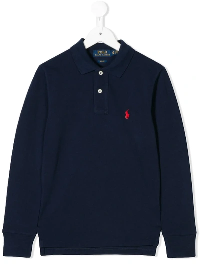 Ralph Lauren Kids' Long Sleeve Polo Shirt In Blue