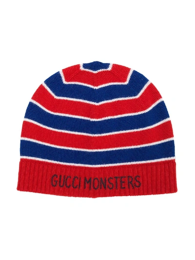 Gucci Kids' 针织羊毛套头帽 In Blue