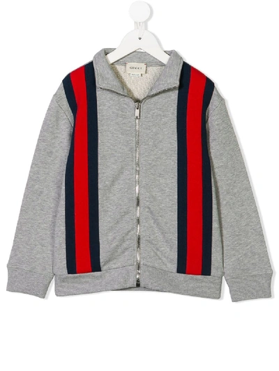 Gucci Kids' Web Stripe Zipped Hoodie In Grey