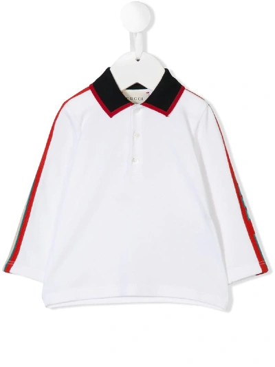 Gucci Babies' Logo Jacquard Trim Polo Shirt In White