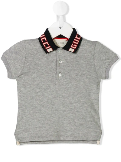 Gucci Babies' Logo Collar Polo Shirt In Grey