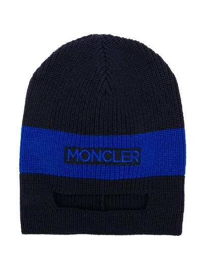 Moncler Kids' Two-tone Knitted Hat In Black