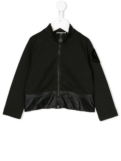 Moncler Kids' Logo Sleeve Zipped Sweatshirt In Black