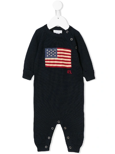 Ralph Lauren Babies' Jacquard Flag Knit Romper In Navy