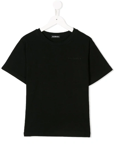 Balenciaga Kids' Logo刺绣t恤 In Washed Black