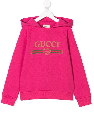 Gucci Kids' Logo印花连帽衫 In Pink