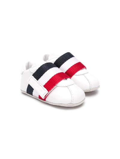 Moncler Kids' Striped Touch Strap Sneakers In White