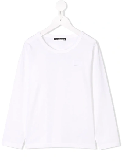 Acne Studios Kids' Mini Nash Face Long Sleeve T-shirt In White