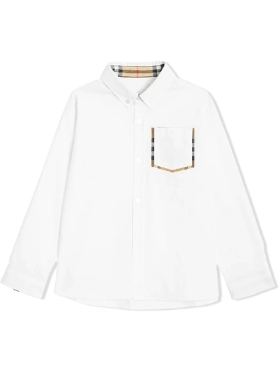 Burberry Kids' Harry Check-pocket Sport Shirt, Size 6m-2 In White