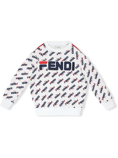 Fendi Kids' All-over Logo Sweatshirt In White
