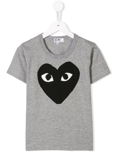 Comme Des Garçons Kids' Heart Logo Print T-shirt In Grey