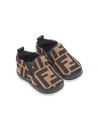 Fendi Brown Ff Logo Baby Shoes In Hazel