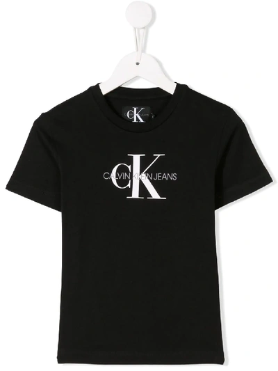 Calvin Klein Kids' Logo-print Cotton T-shirt In 黑色